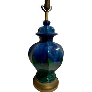 Vintage Royal Haeger Attributed Blue Green Ceramic Drip Glaze Table Lamp